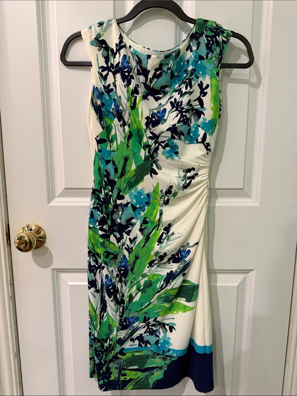 Lauren Ralph Lauren White Sheath Dress with Green & Blue Floral Print